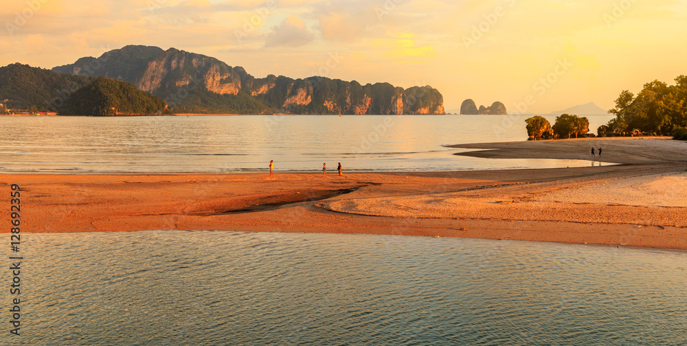 Aouw Nang bay a ndaman sea Krabi, South of Thailand on sunset.