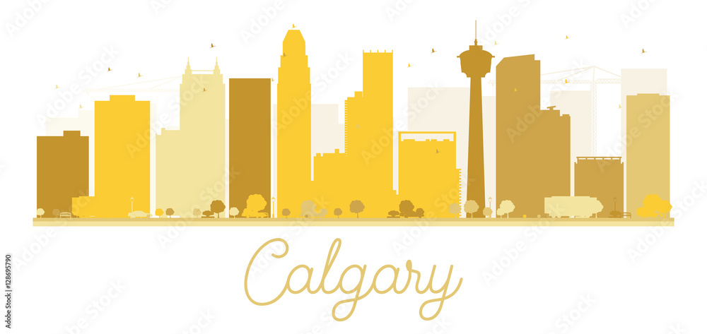 Calgary City skyline golden silhouette.