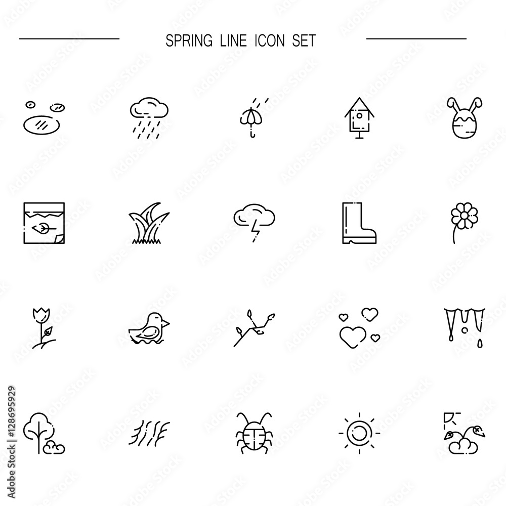 Fototapeta premium Spring flat icon set