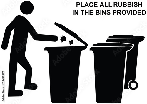 Place all rubbish in bins provided sign and dumping waste into t