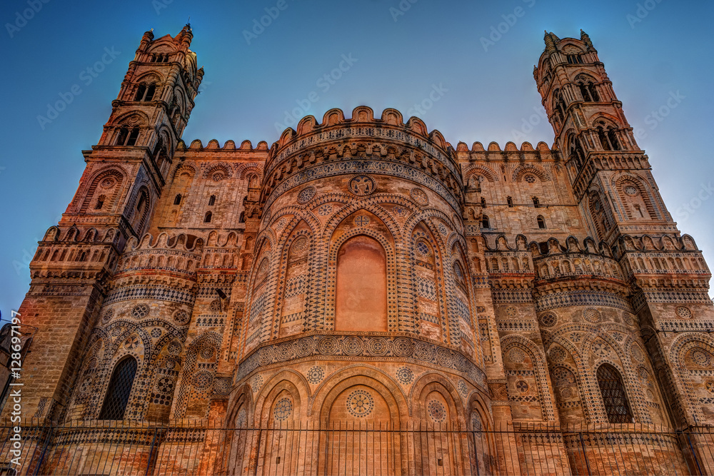 Backside of the huge cathedral in Palermo, Sicily, Italy