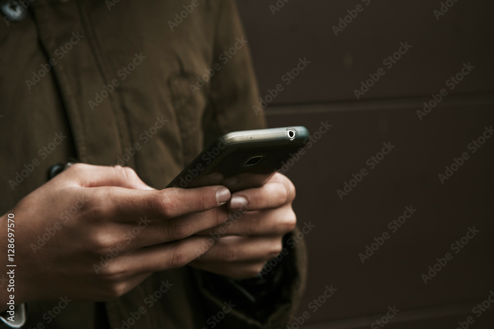 Fototapeta premium child with mobile phone, background, technology