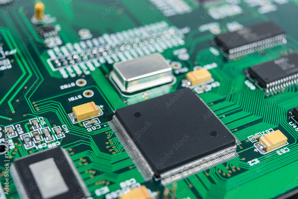 circuit board with electronic components background circuit board with electronic components background