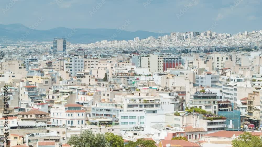 Athens Greece Close-up Panning Over City Building Exteriors of Local Apartments, Homes, Hotels and Businesses Stretched into the Distance Athens Greece Close-up Panning Over City Building Exteriors of Local Apartments, Homes, Hotels and Businesses Stretched into the Distance