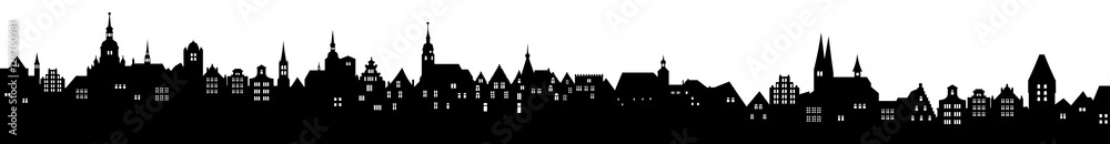 Historische Stadtkulisse – schwarz-weiß / Vektor / freigestellt