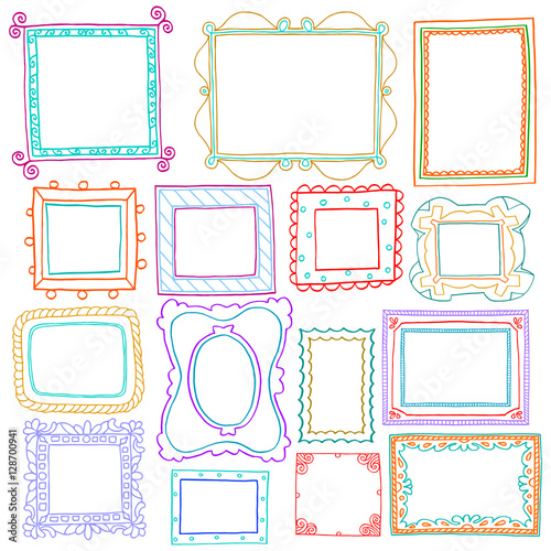 Vintage photo frames set, drawing doodle style
