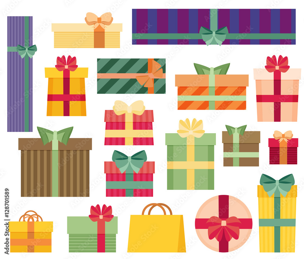 Vector set of different gift boxes. Flat design. Vector set of different gift boxes. Flat design.