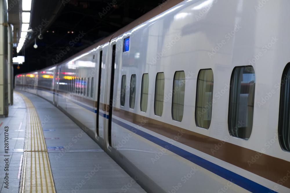Naklejka premium Bullet train station at dusk