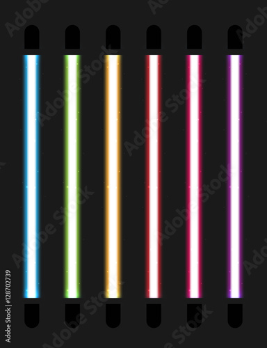 Neon tube light set isolated on background. Vector.