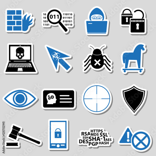 hacker and computer security theme stickers set eps10