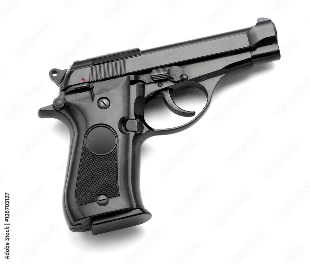 Automatic handgun on a white background