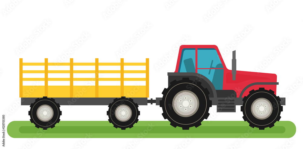 Flat tractor with semi-trailer icon isolated Flat tractor with semi-trailer icon isolated