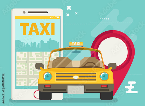 Taxi service. Smartphone. Vector flat illustration.