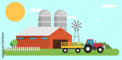 Flat design vector crop illustration. Farm  rural landscape