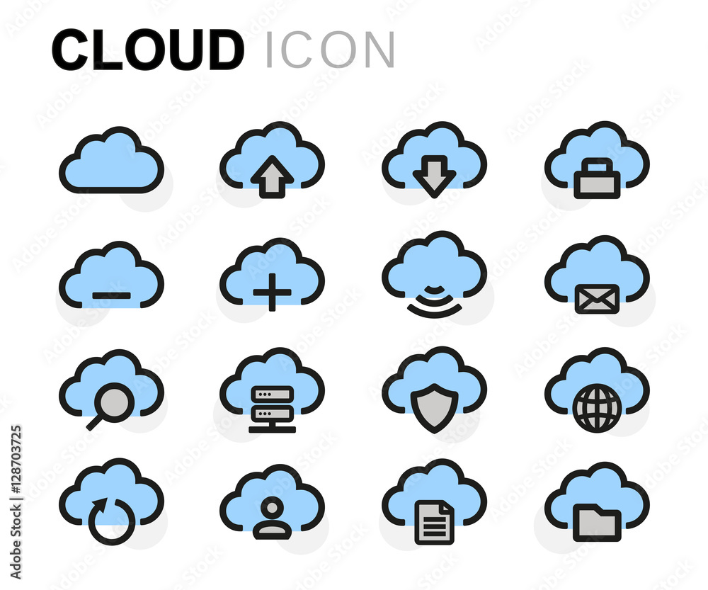 Vector flat cloud icons set Vector flat cloud icons set