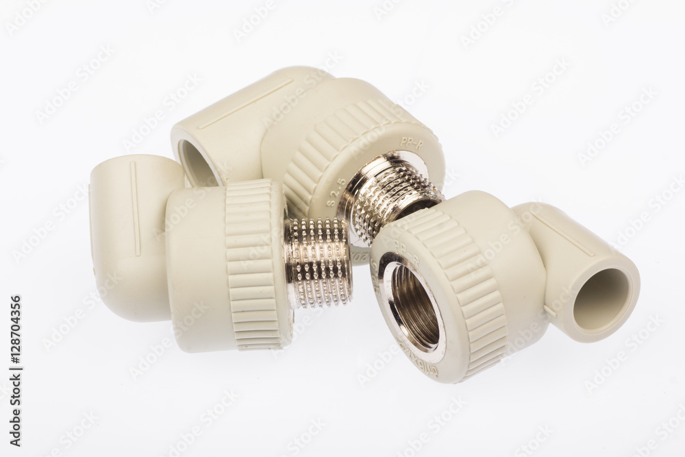 PPR Pipe fittings isolated on white background Stock Photo