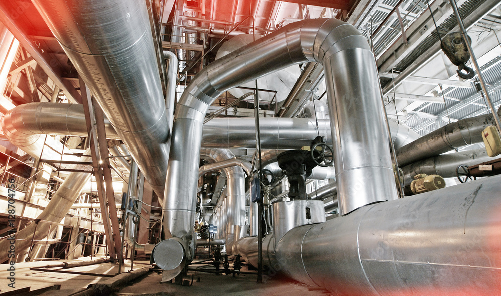 Industrial zone, Steel pipelines, valves and pumps