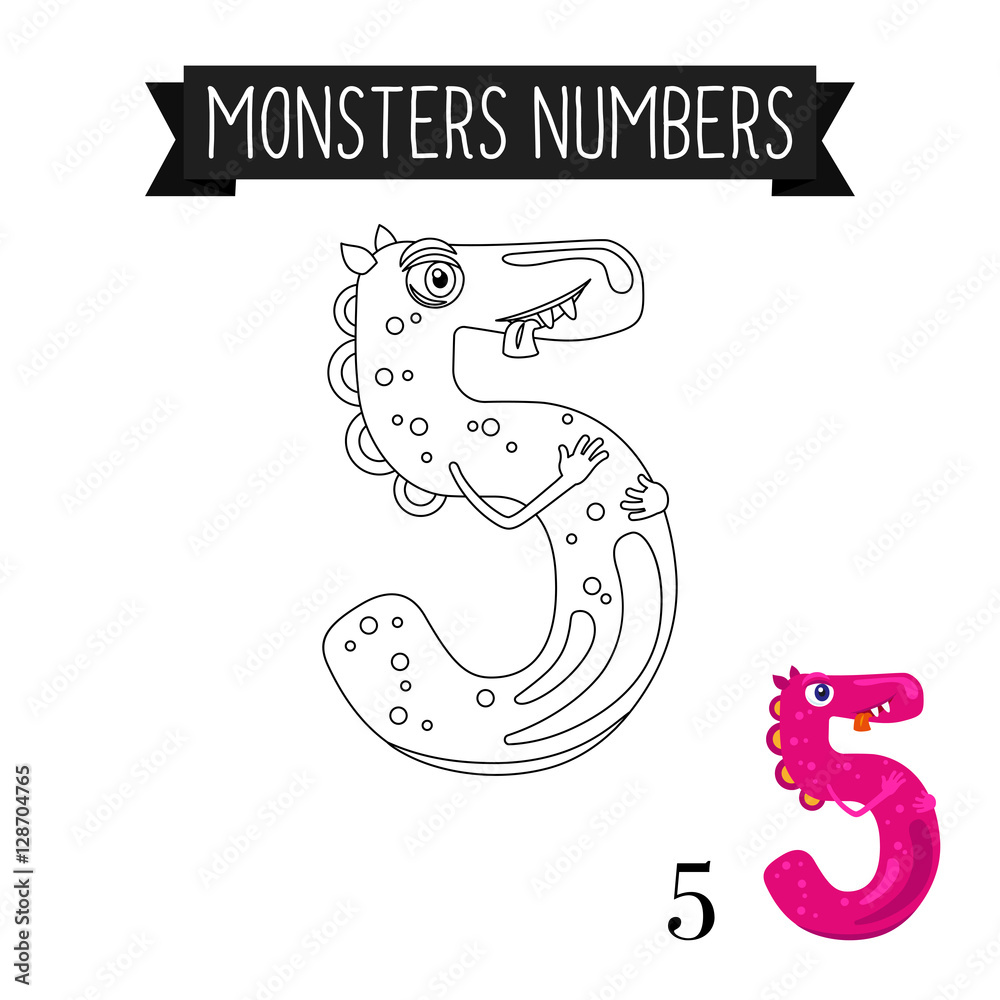 custom made wallpaper toronto digitalColoring page monsters numbers for kids. Number 5 vector illustration