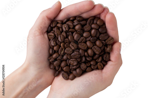The coffee beans in a hands