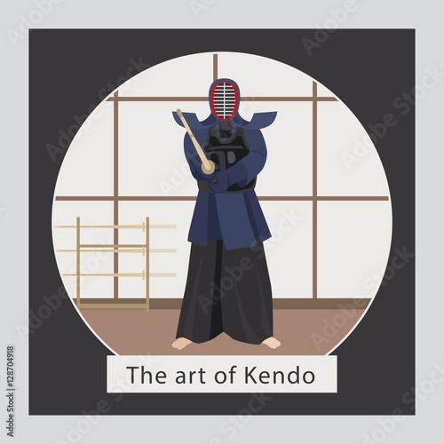 The art of kendo, with man and text vector illustration