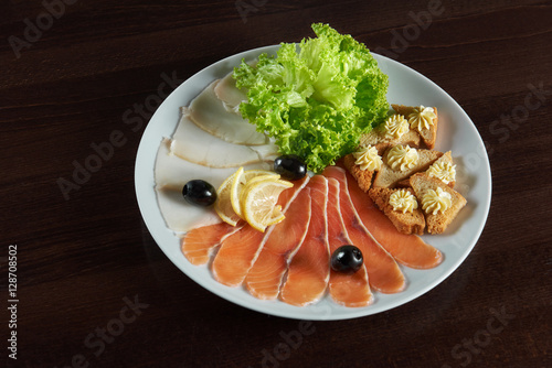 Smoked salmon served at the restaurant photo