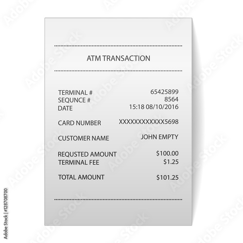 atm transaction printed paper receipt bill vector
