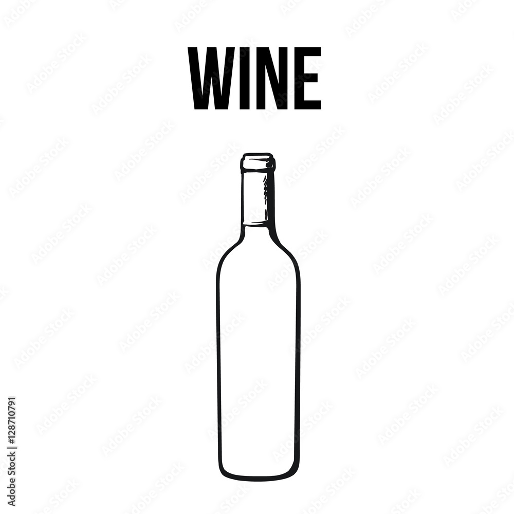 Red wine bottle, sketch style vector illustration isolated on white
