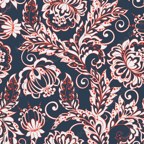 Folkloric Batik vector ornament. Ethnic Floral seamless pattern.