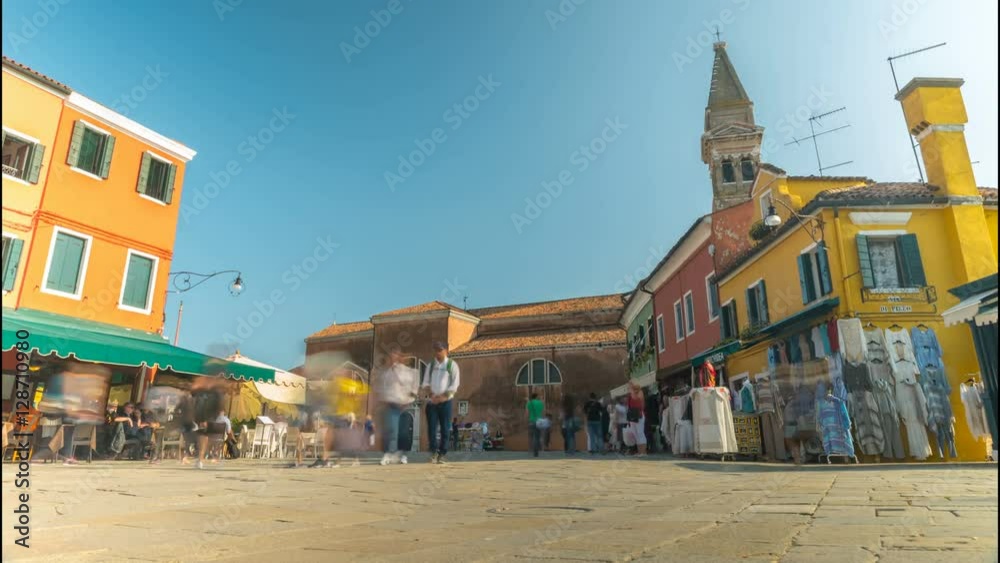 Burano Plaza Time-lapse. Timelapse of a piazza and Burano's leaning bell tower in the Venetian Lagoon town of Burano, Italy. Burano Plaza Time-lapse. Timelapse of a piazza and Burano's leaning bell tower in the Venetian Lagoon town of Burano, Italy.