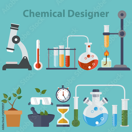 Science education research lab with flasks and laboratory equipment, Chemical Designer