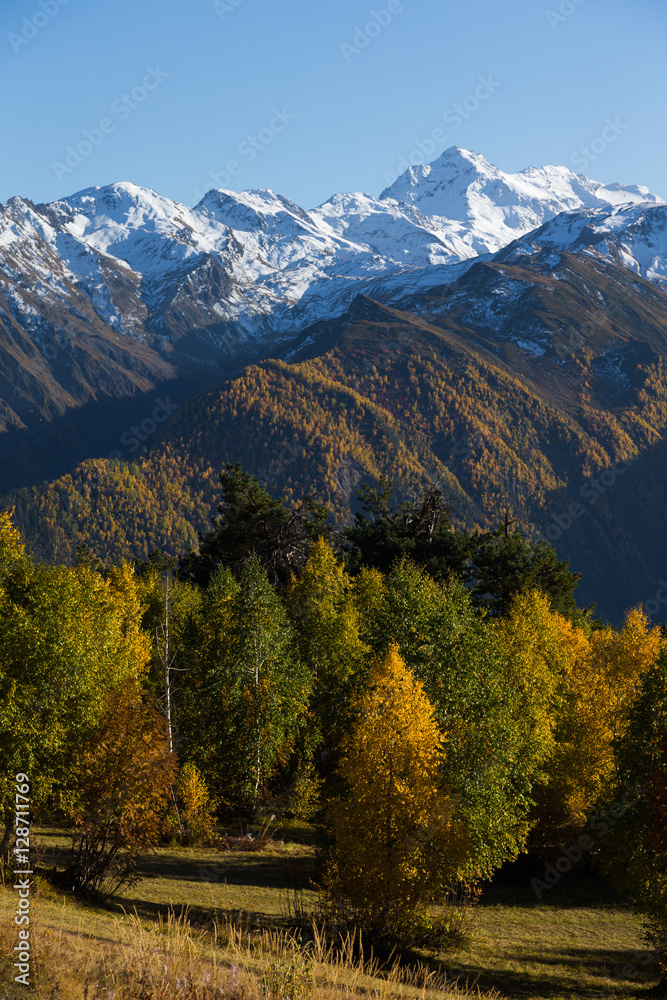 Beautiful autumn mountain landscape in Svaneti. Georgia