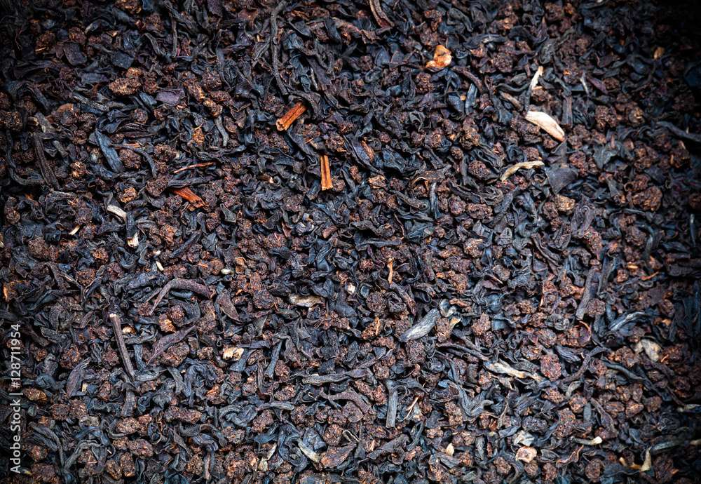 Dry black tea leaves as texture for background. Toned Dry black tea leaves as texture for background. Toned