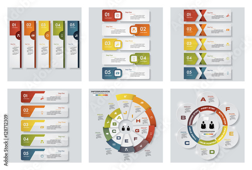 Collection of 6 design colorful presentation templates. Vector Background. For your idea and presentation.