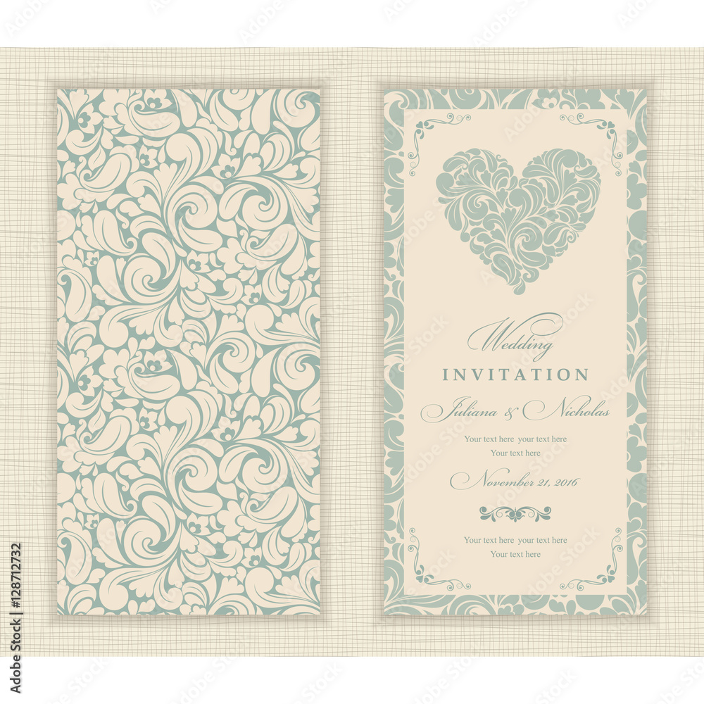 Set of 2 Wedding Invitation card Baroque Set of 2 Wedding Invitation card Baroque
