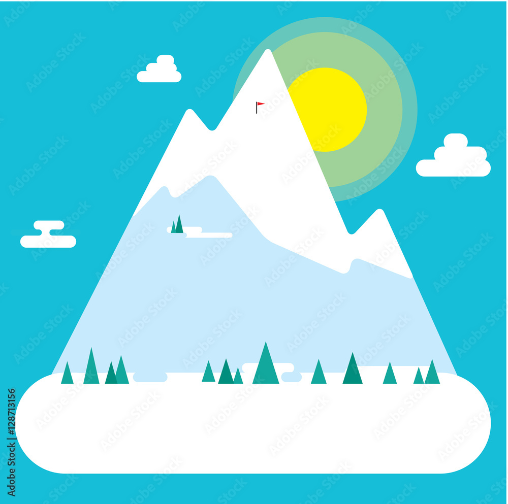 Winter snowing mountain background. vector