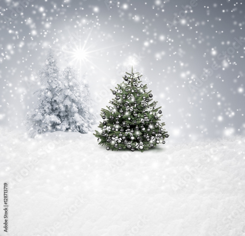 Silberner Christbaum im Wald