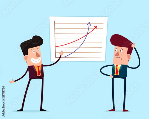 young businessman getting confused with his partner explanation
