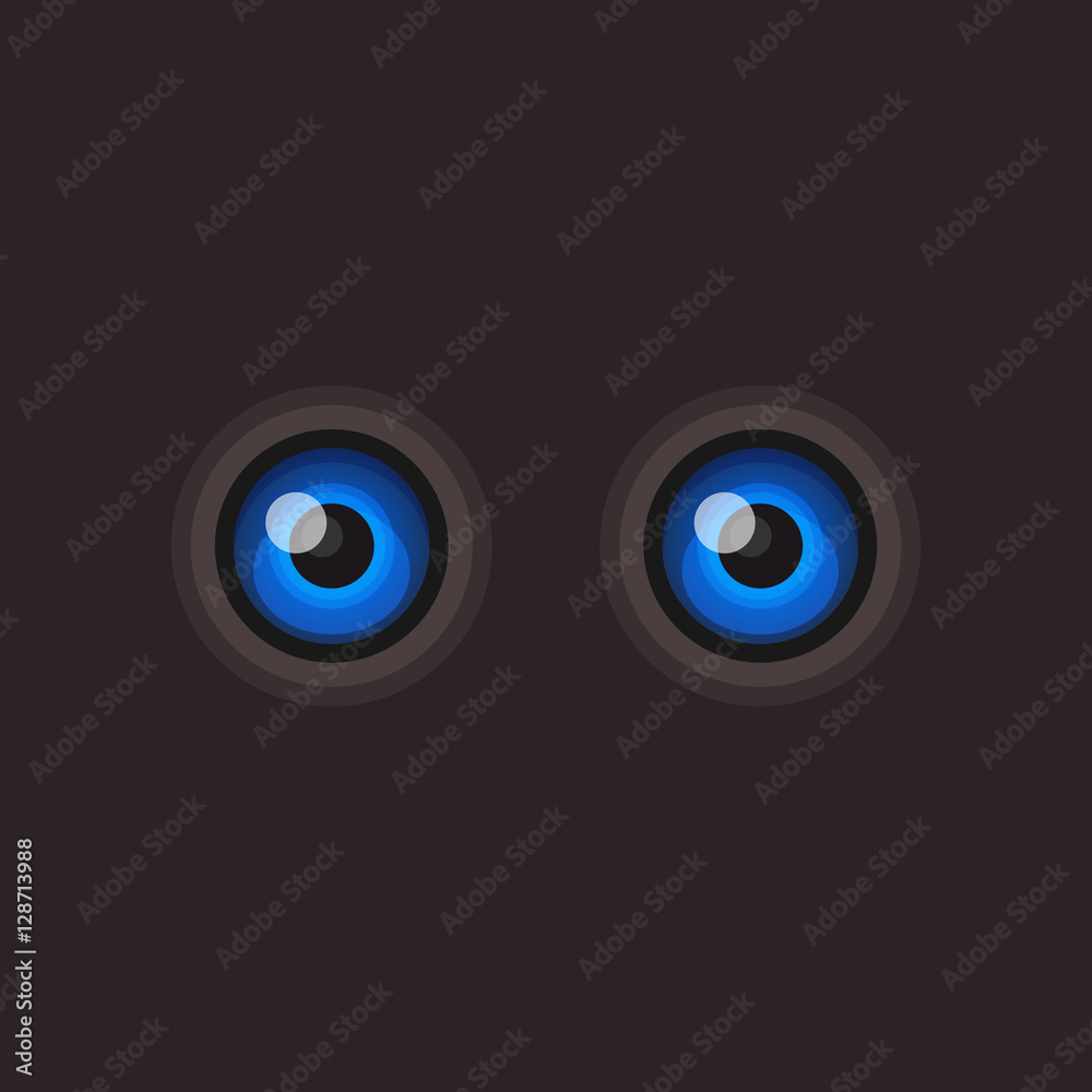 Blue Cartoon Eyes on Dark Background. Vector Blue Cartoon Eyes on Dark Background. Vector