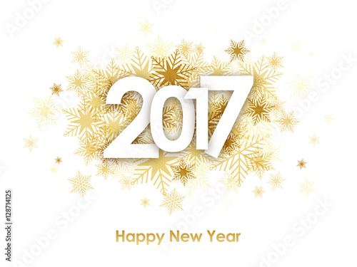 HAPPY NEW YEAR 2017 Card with Gold Snowflakes