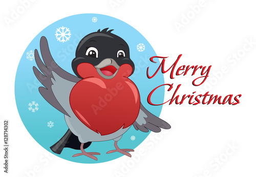 Bullfinch congratulates on lifted merry Christmas
