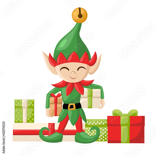 Elf Santa Claus Santa s elves preparing for christmas. Merry christmas Candy gifts new year