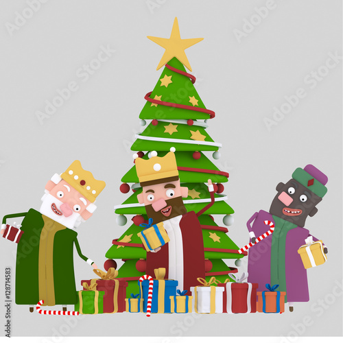 Three Magic Kings  and Christmas tree.    Custom 3d illustration contact me! © rasinmotion