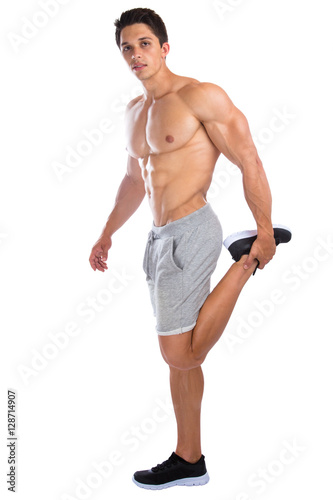 Bodybuilder Fitness Bodybuilding dehnen Dehnübung Beine Muskeln