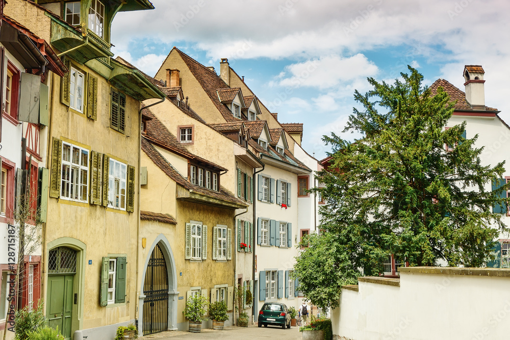 The narrow streets of the ancient city of Basel. Switzerland.