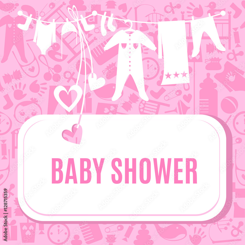 Baby shower card in pink color