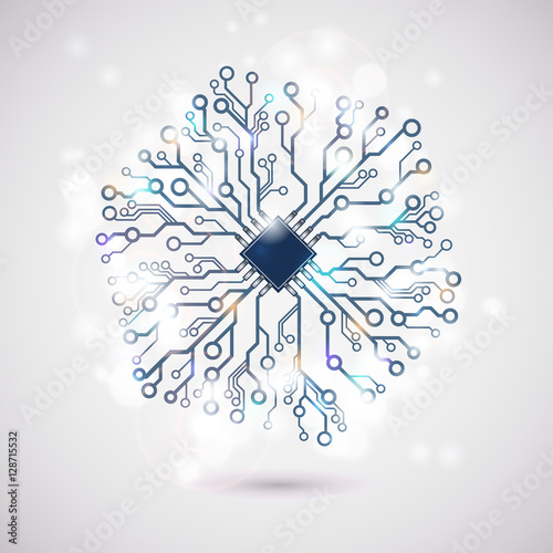 Vector abstract circuit board digital background. Digital snowflake