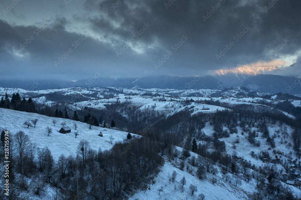 Rural landscape from Romania in Carpathian Mountains.Rural lands