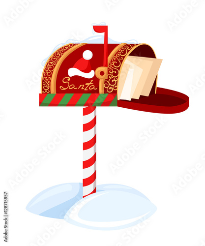Santa s mailbox Vector illustration of a letter for Santa Claus Merry Christmas and Happy New Year. Mail wish list snow