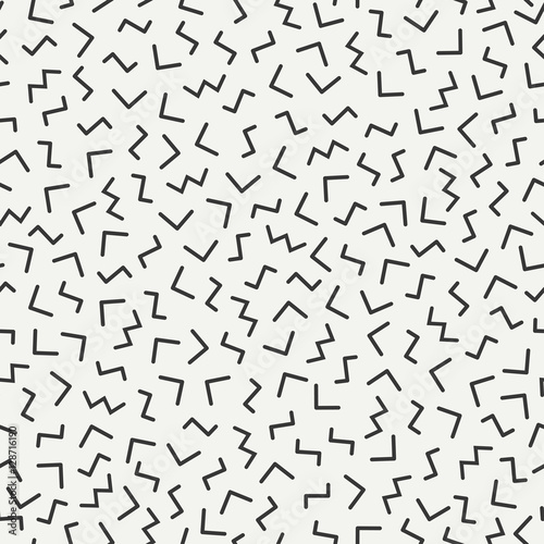 Retro memphis geometric line shapes seamless patterns. Hipster fashion 80-90s. Abstract jumble textures. Black and white. Triangle. Memphis style for printing, website, fabric design, poster, cards