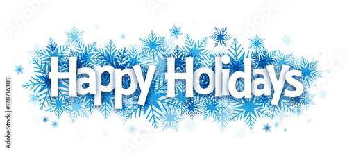 "HAPPY HOLIDAYS!" Overlapping Letters Vector Icon on Snowflake Background